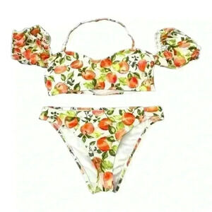 BCBG Paris Bikini Top & Bottom Juicy Peach Print Top (2XL), Bottom (XL)